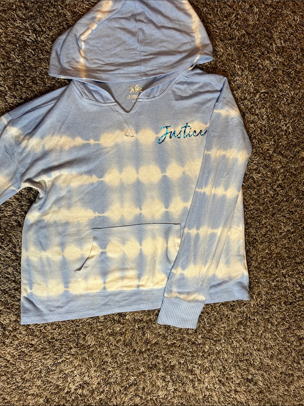 Justice Girls Light Blue & White Tie-Dye Hooded Sweatshirt